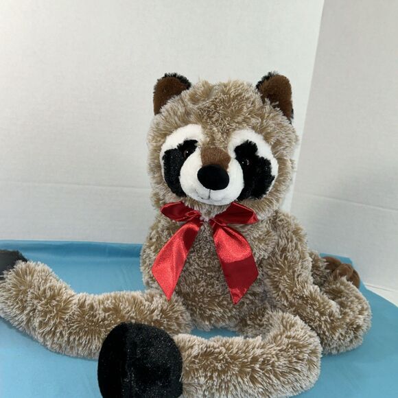 Walmart Lge Racoon Plush Hanging Stuffed Animal Brown Flexible Hugging RedRibbon - Picture 7 of 12